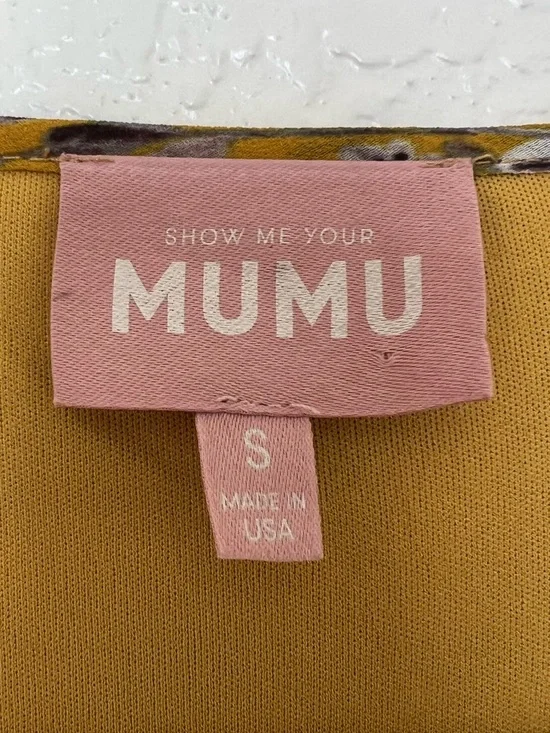 Show Me You MuMu Mustard Floral Dress Addy Yellow Long Sleeve Mini Ruffles Bow S - Picture 8 of 9